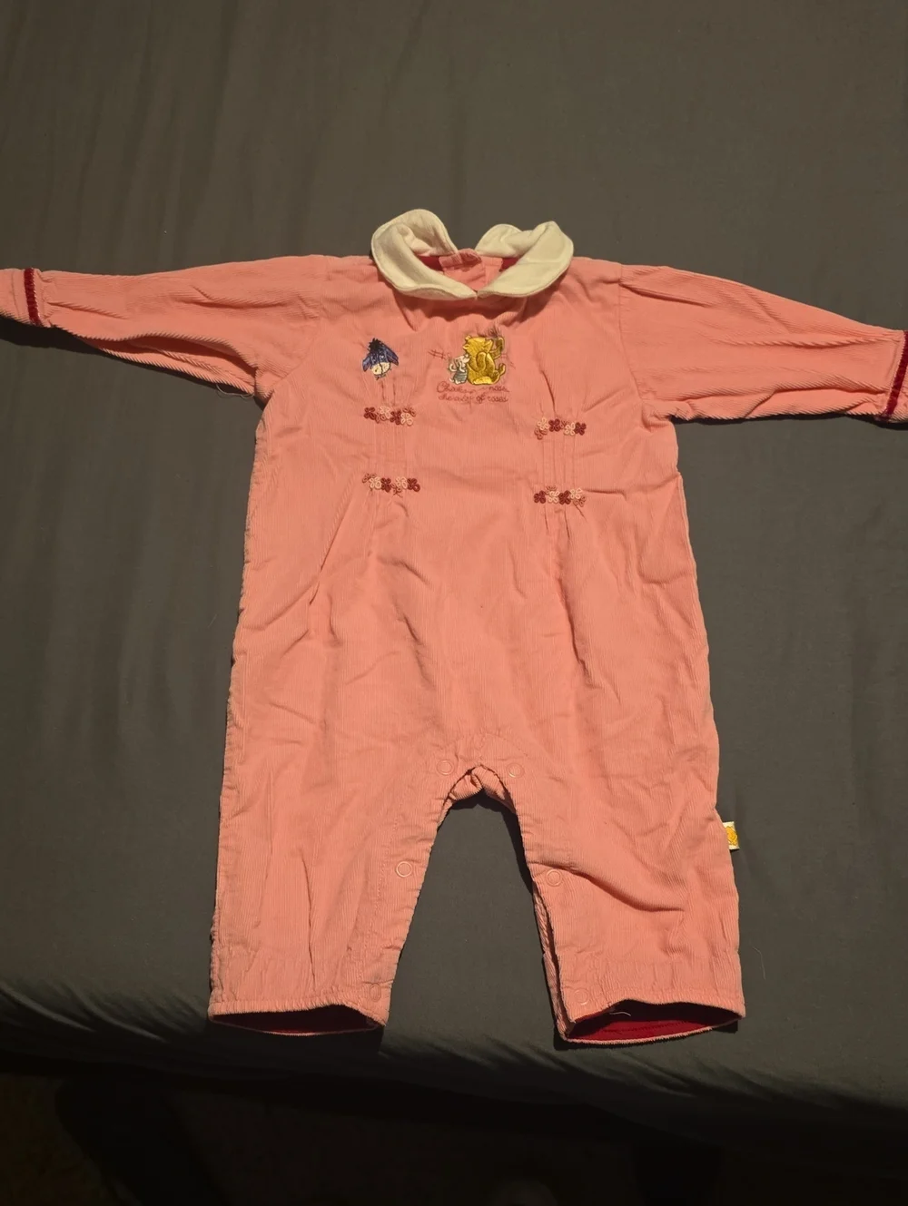 Classic Pooh Pink Long-Sleeve Baby One-Piece with Collar